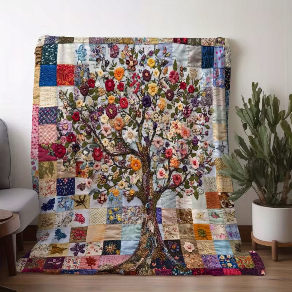 Deka přehoz Art Strom života květiny rozliny květiny jako patchwork 150x200