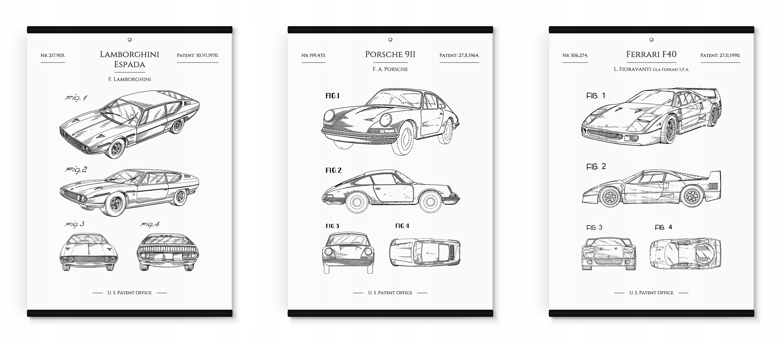 

Plakaty do garażu 3x Samochód Porsche 911 Ferrari