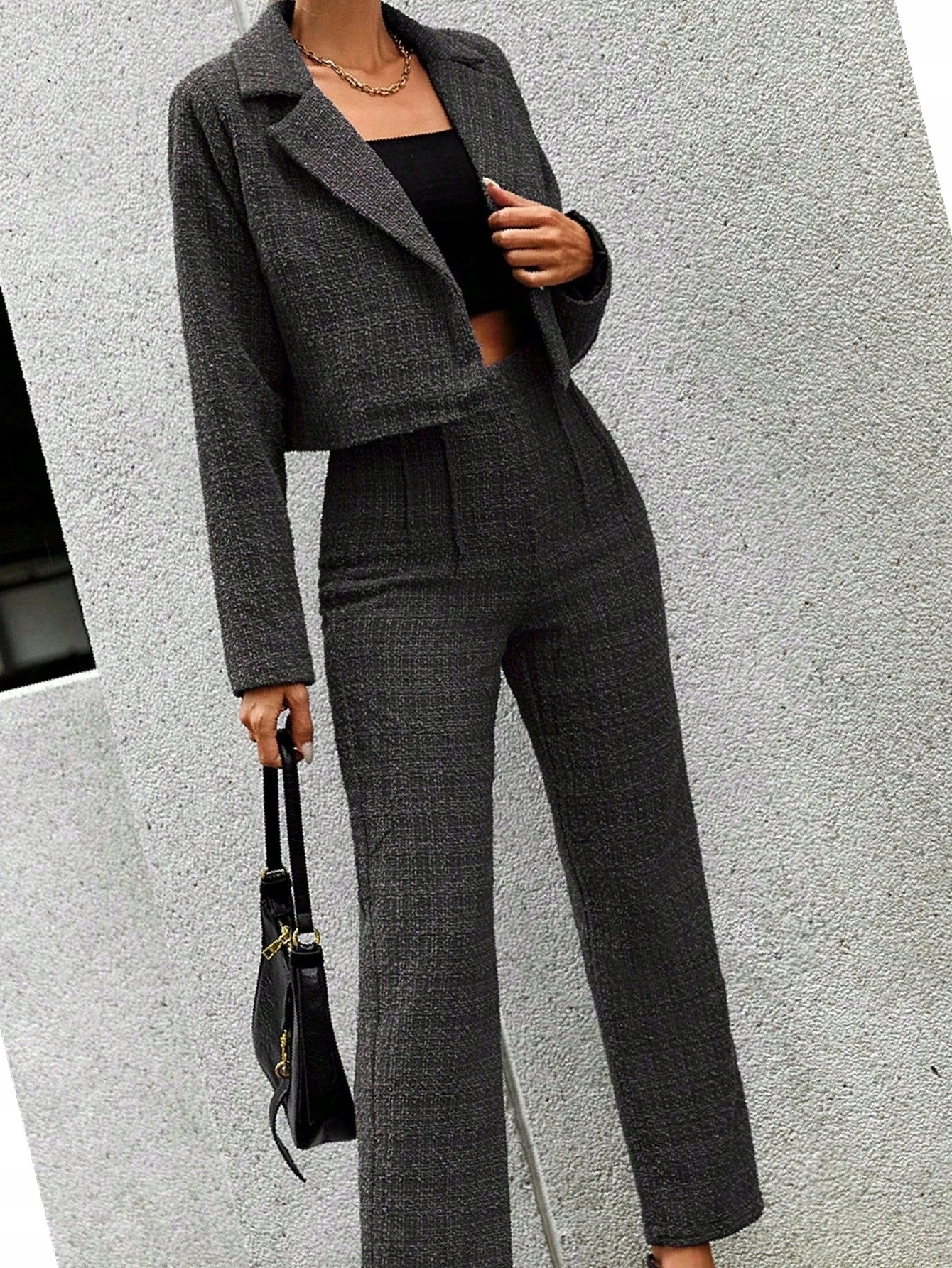 Dámský oblek tvídové kalhoty Sako Černá S 36