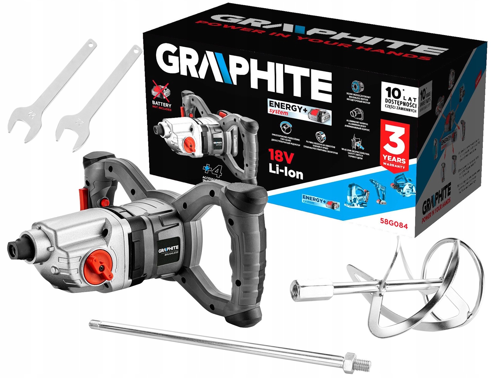 Bezkartáčová akumulátorová míchačka Energy+ 18V Graphite