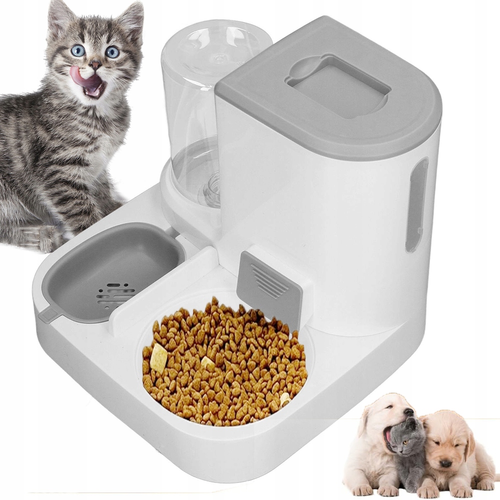 Levně Gravitační Napáječka A Krmítko 2V1 1 L 22 L Pro Kočky, Bílo-šedé