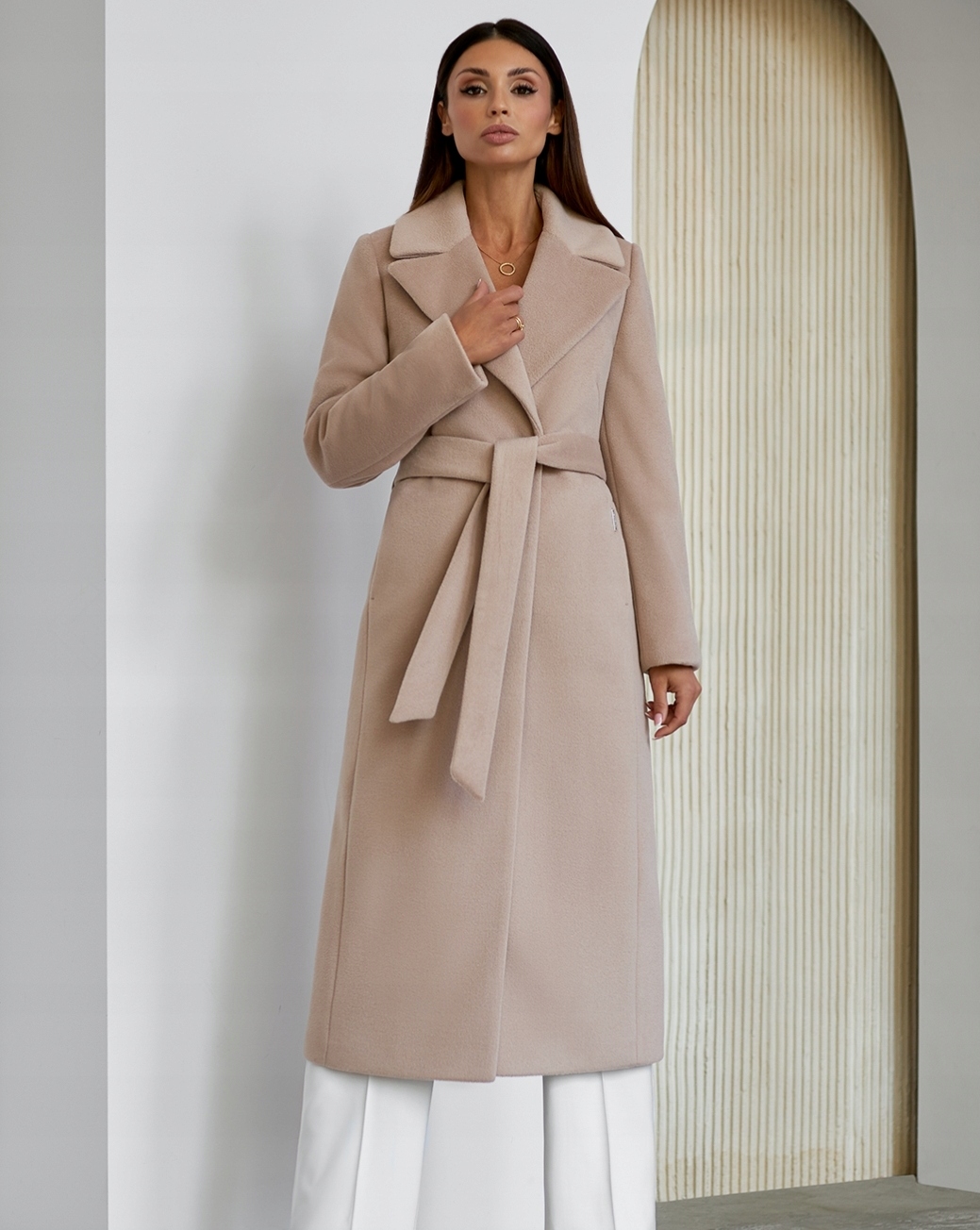 Zartex kabát podzimní zimní alpaka dámský klasický Amber latte AW25 vel. 44