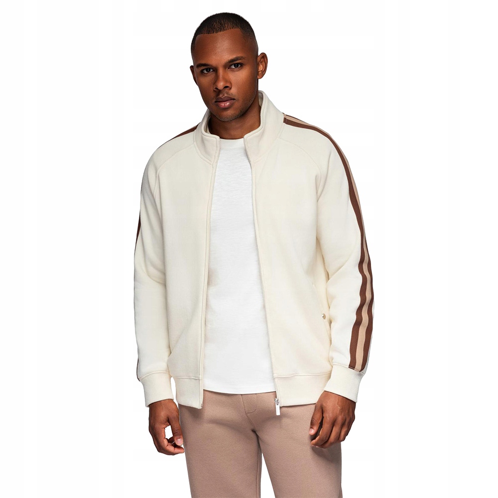 Pánská mikina s límcem a lampasy krémová OM-SSZP-0219 V3 vel. XXL