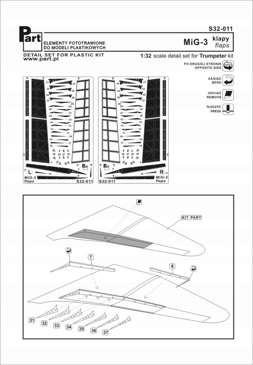 Part S32-011 1/32 MiG-3 klapky (Trumpeter)