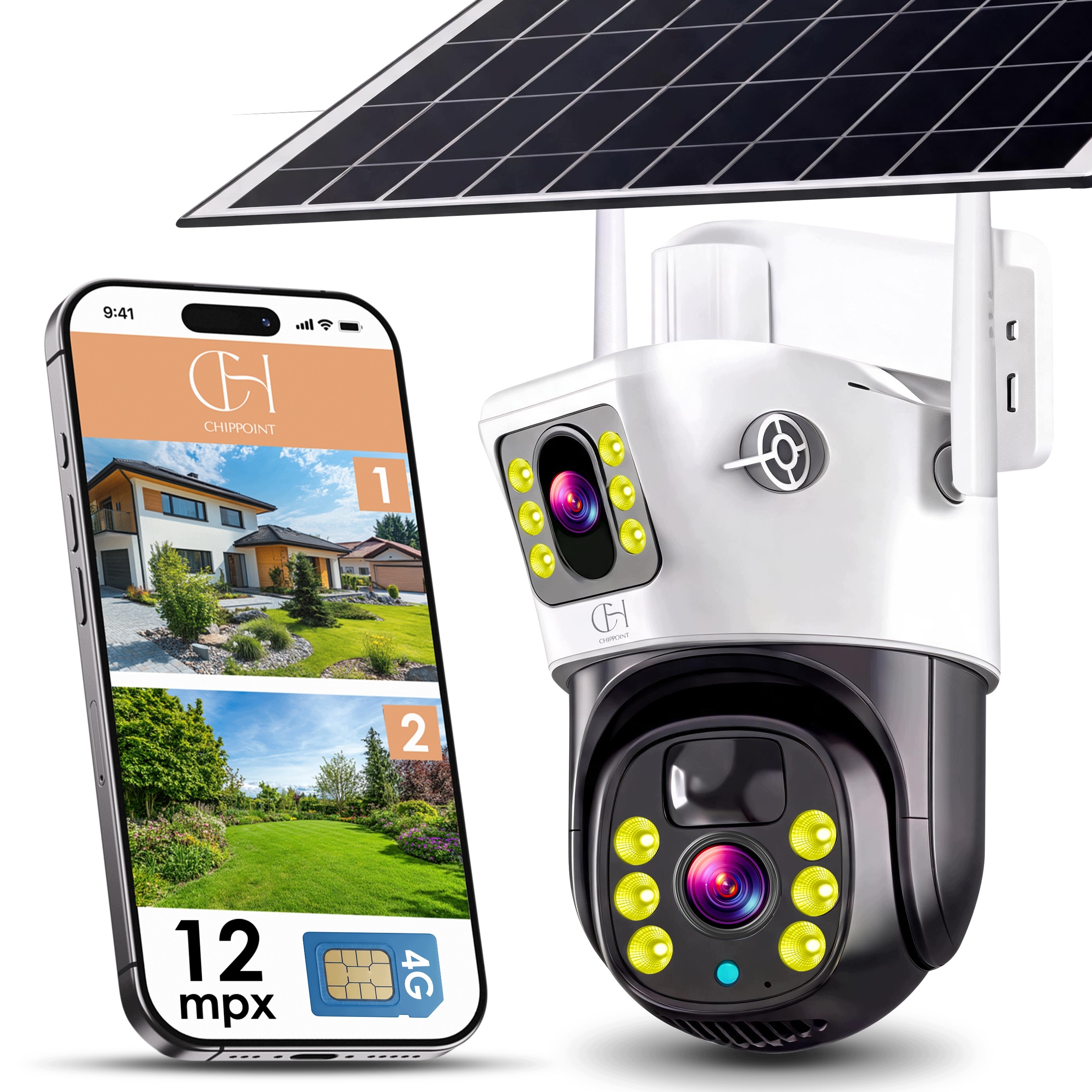 Solární Kamera 12MPx Sim Karta Lte Otočná 2 Objektivy Bezdrátová IP66
