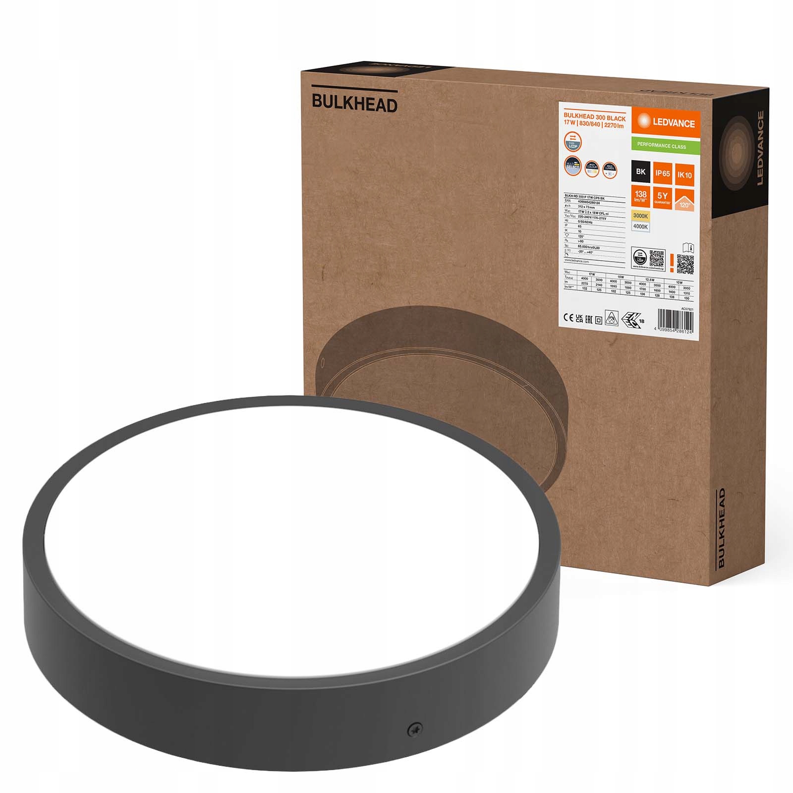 Průmyslová Led lampa 9.5W 1220lm 3000K 4000K Černá s nouzovým modulem