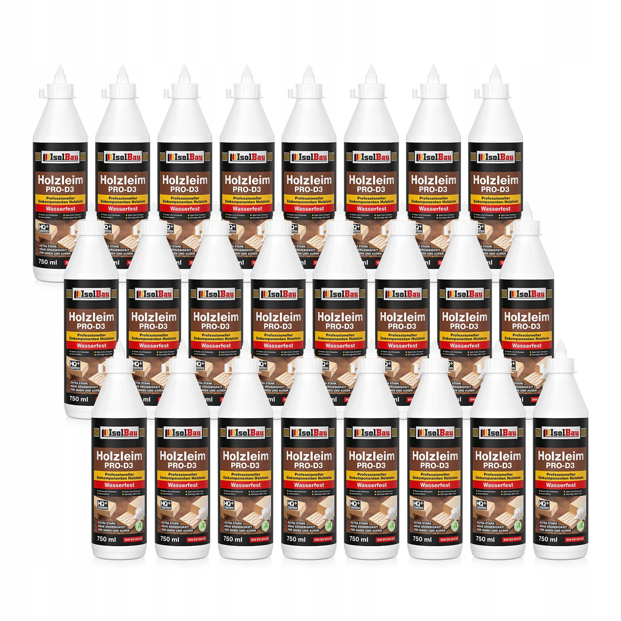Lepidlo na dřevo Pro D3 IsolBau bílé voděodolné 24 x 750 ml Extra silné