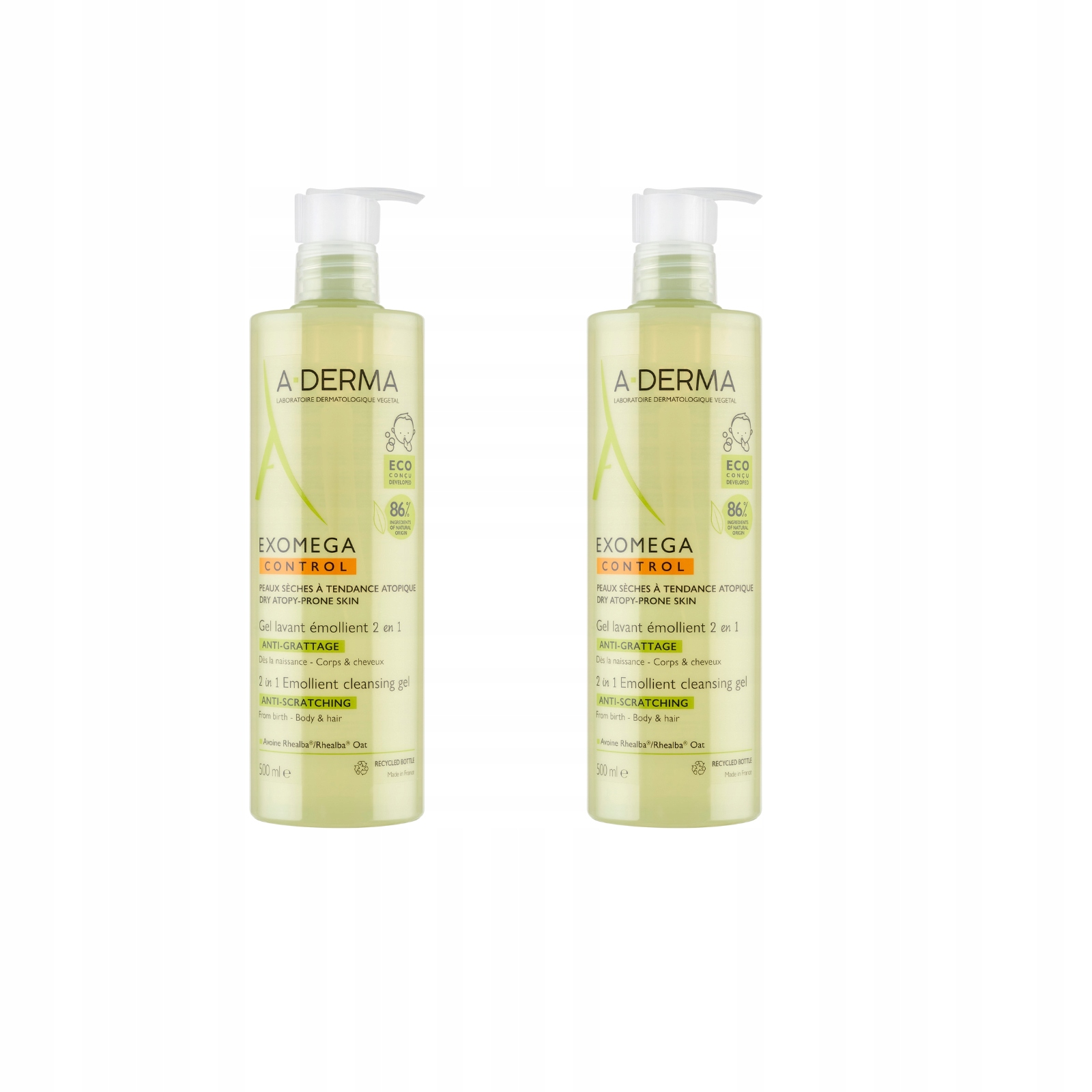 Zestaw A-derma Exomega Control Żel Emolient 2w1 pod prysznic 2 x 500ml