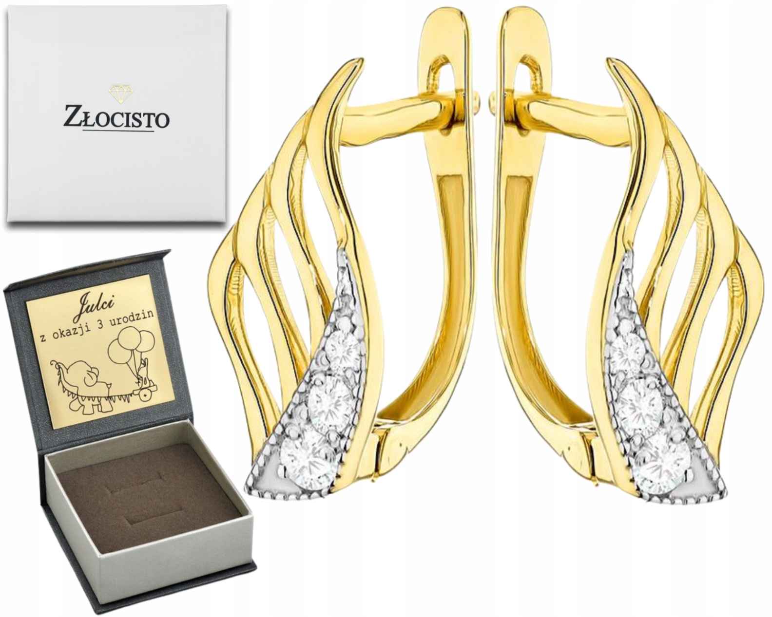 Zlaté Náušnice Andělská Křídla Se Zirkony Moderní Elegantní 585