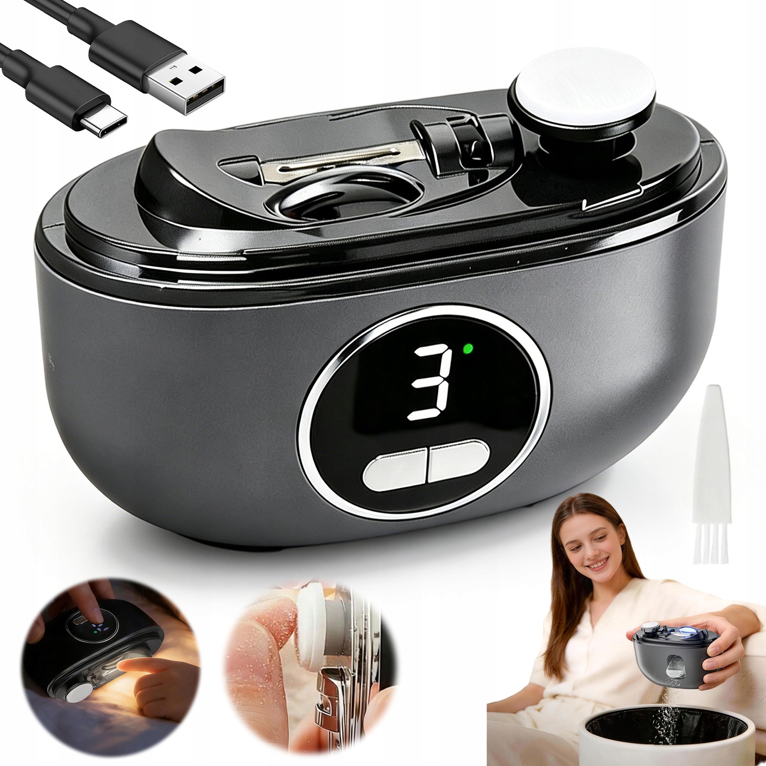 Elektrický Pilník Na Nehty Kompaktní Pro Miminka S Usb, Tichý 3V1