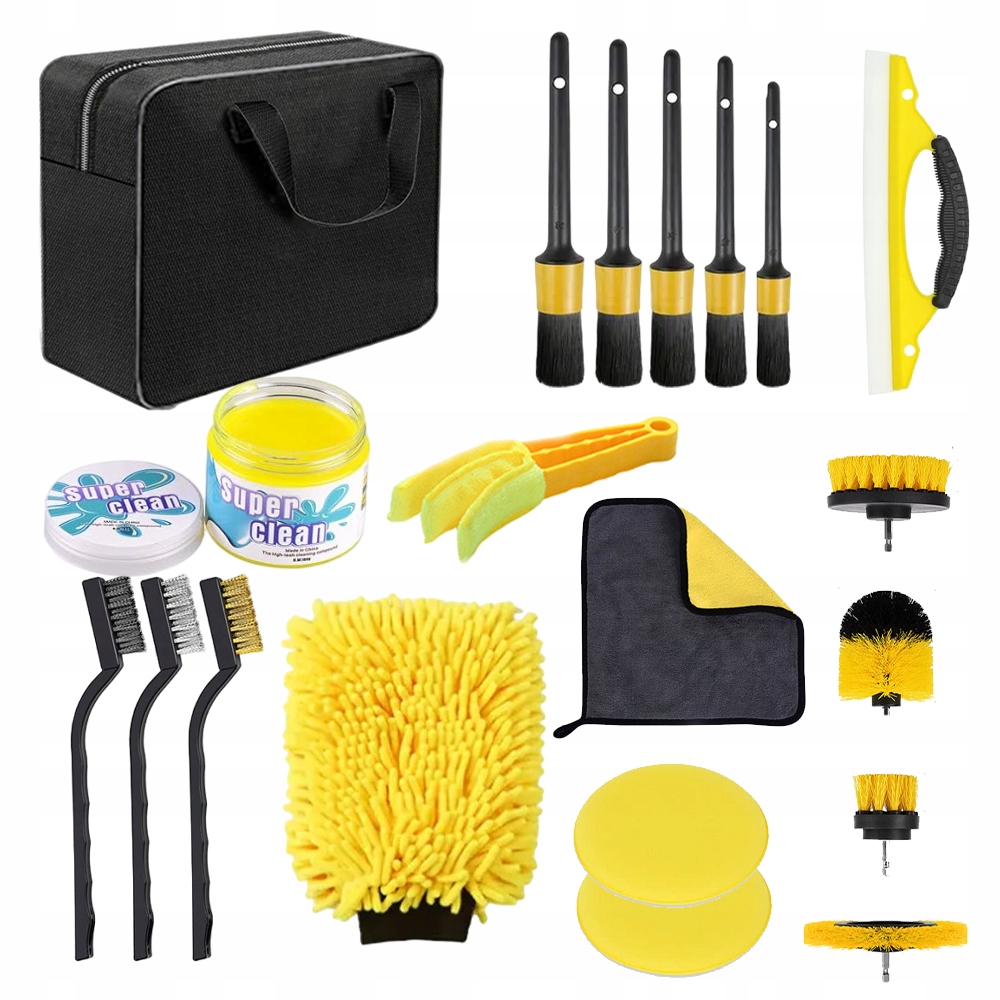 ZESTAW 20ZST DETAILINGOWY DO CZYSZCZENIA SAMOCHODU SZCZOTKI PADY ORGANIZER