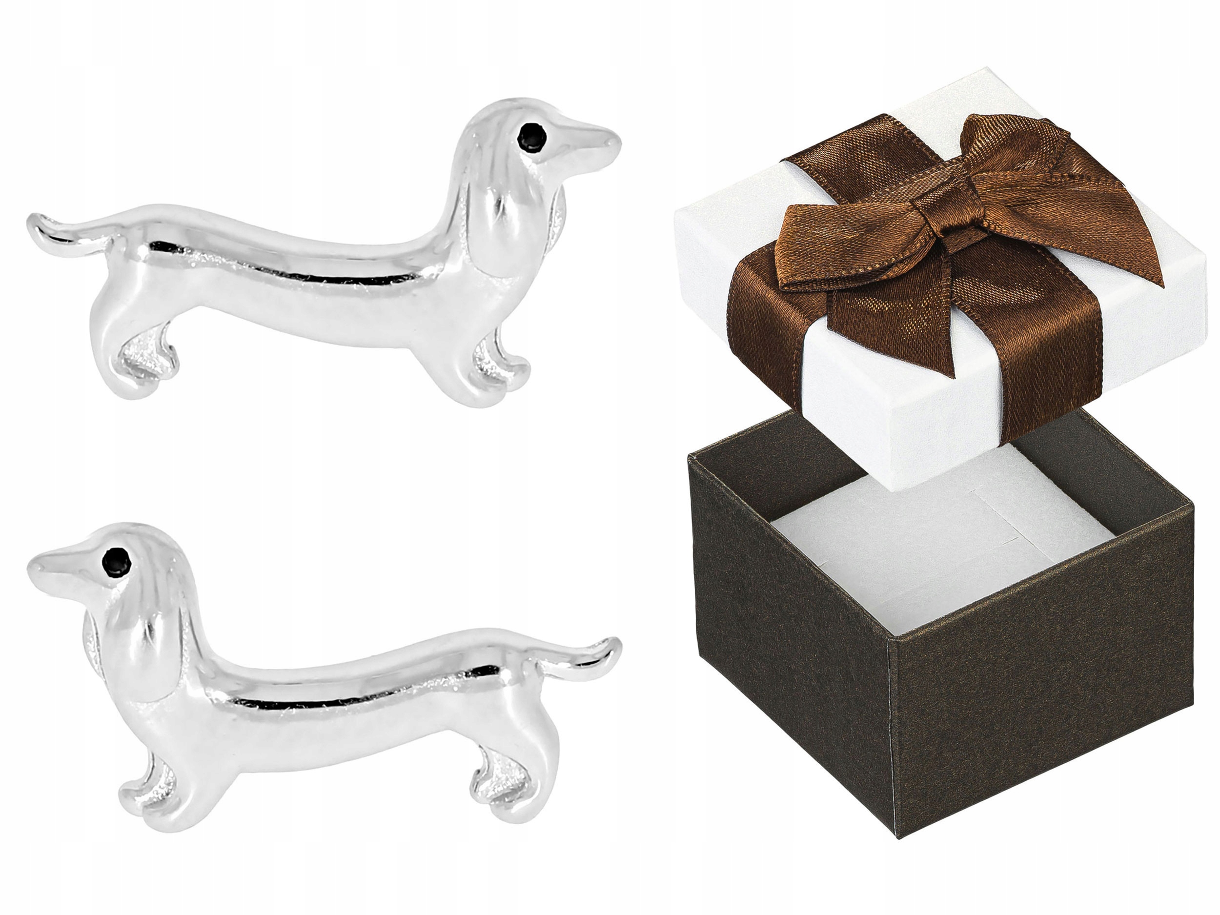 Stříbrné Náušnice Pejsci s rhodiovanými zirkony Jezevčíci, šroubky Stříbro 925