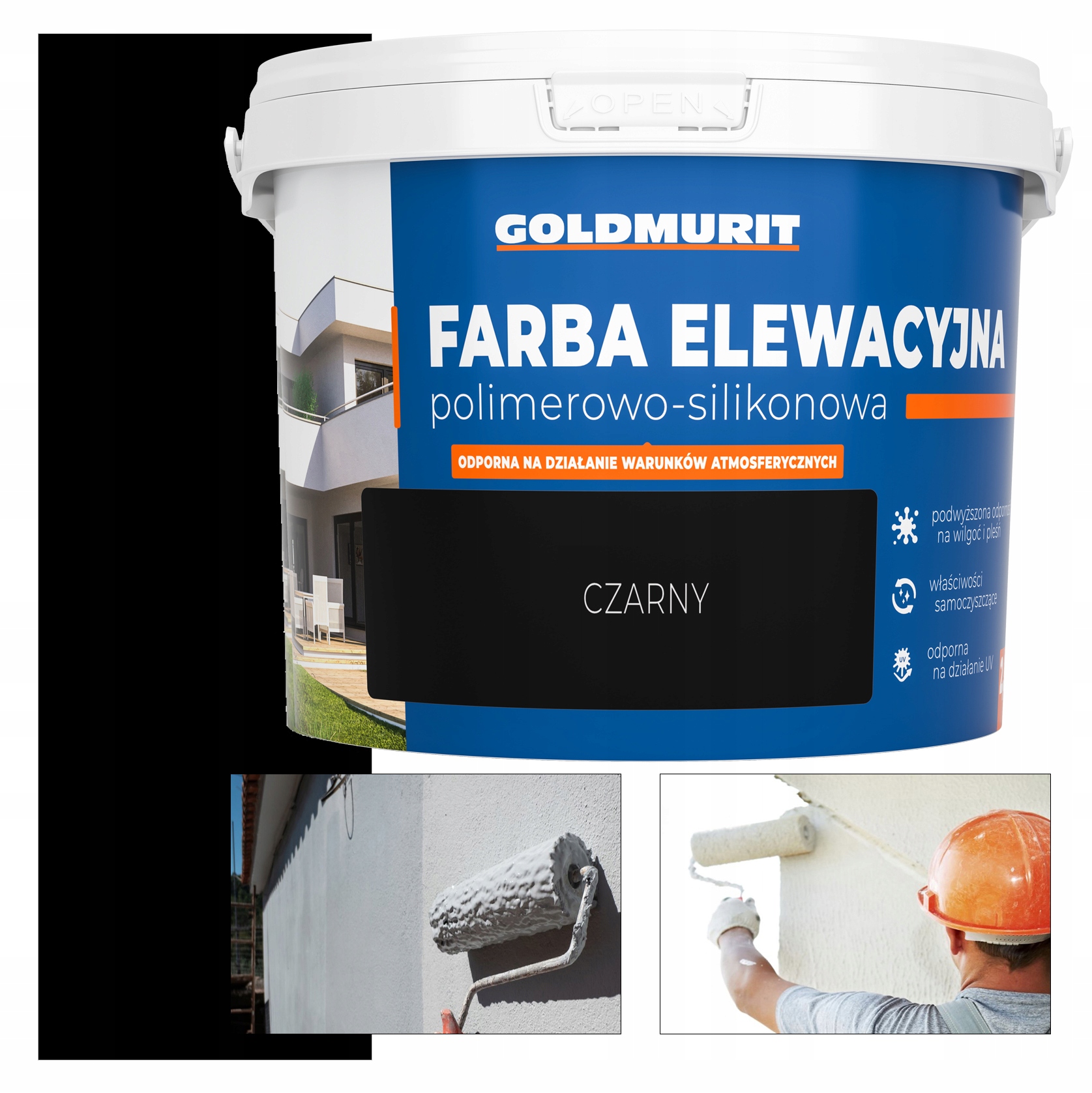 Farba Elewacyjna Fasadowa PolimerowoSilikonowa Goldmurit Czarna 10l