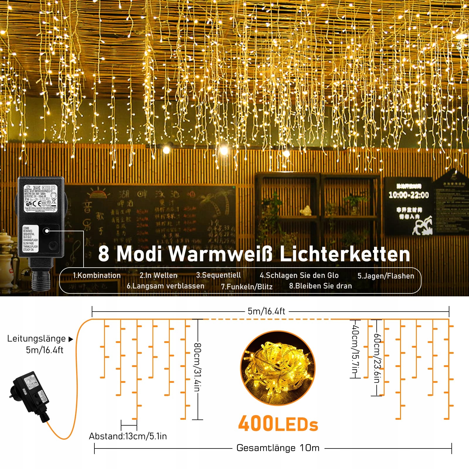 LICHTERKETTE Zewnątrz 10M 400 LED IP44 Ciepła Biała Światła — miniatura 2