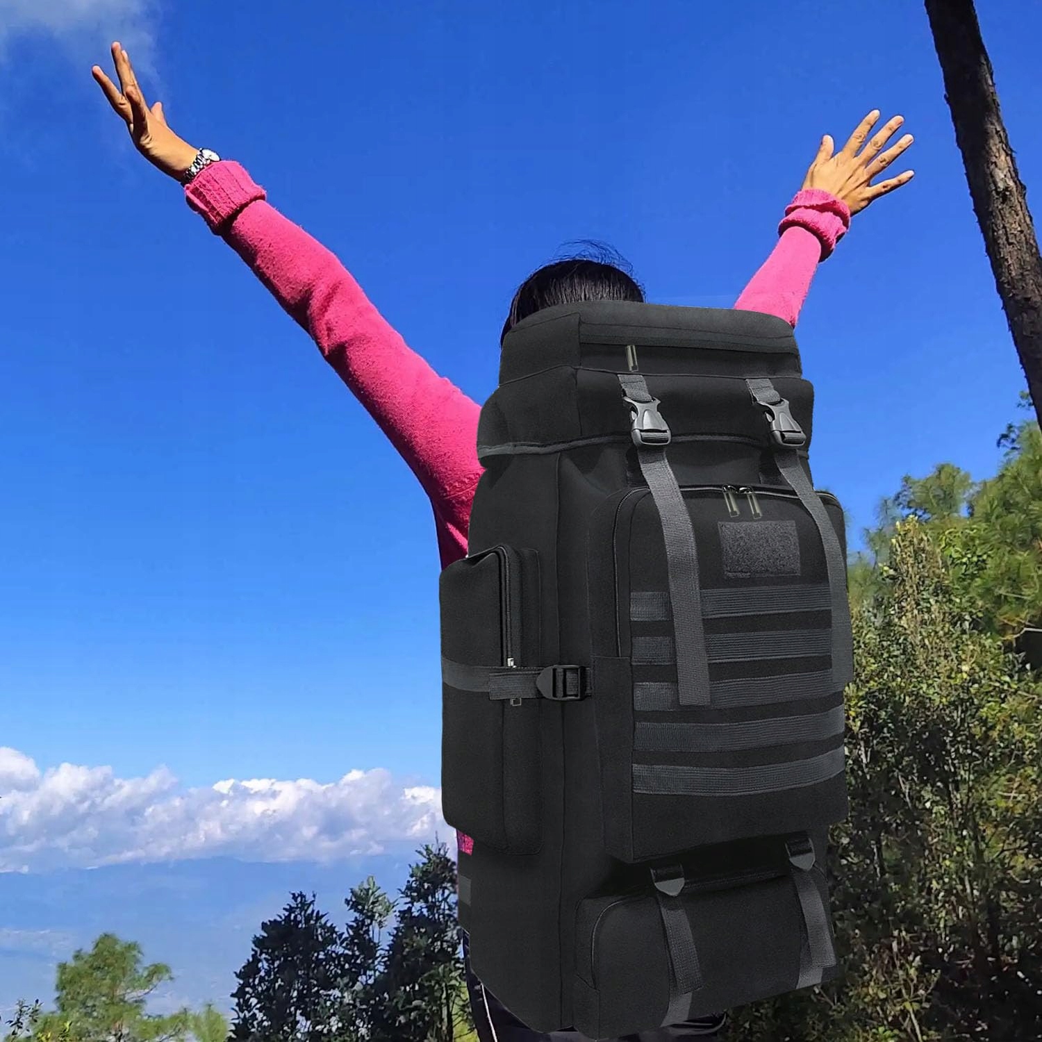 WESOKE Plecak Taktyczny 80L Wodoodporny Regulowany Czarny Outdoor — miniatura 6