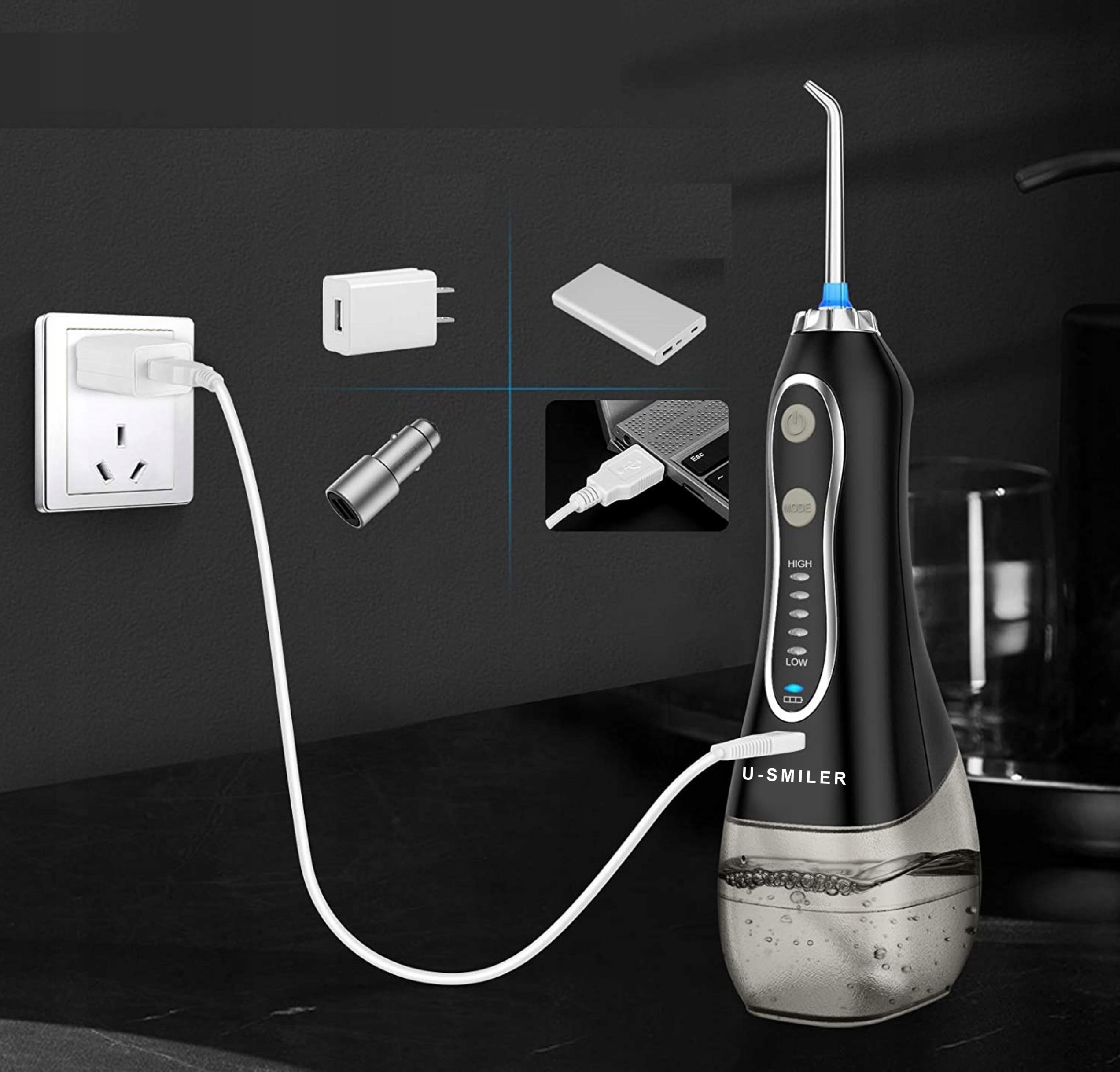 IRYGATOR DO ZĘBÓW DENTYSTYCZNY BEZPRZEWODOWY 8DYSZ Waga produktu z opakowaniem jednostkowym 0.575 kg