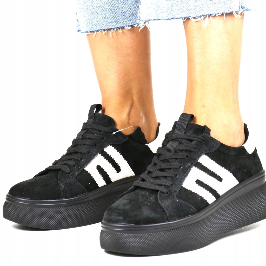 Kožené Tenisky Nízké Sportovní Polobotky Černé Pohodlné Módní Vzor Podzim