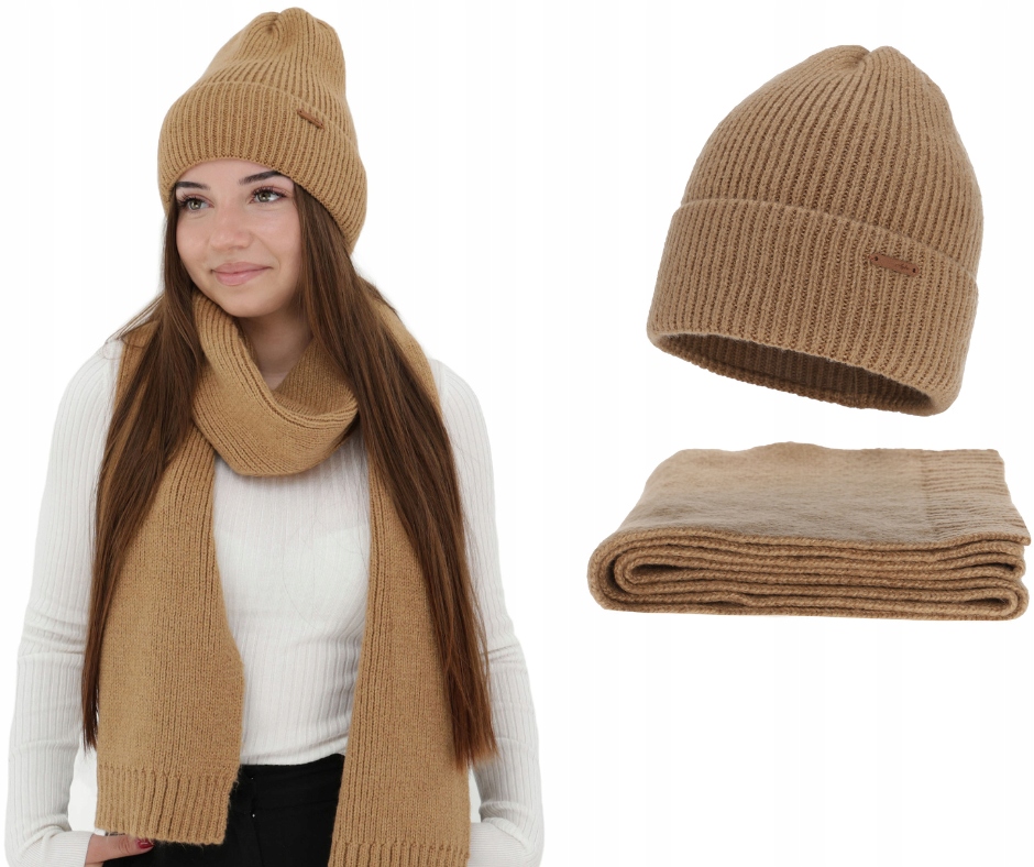 Dámský komplet čepice a zimní šála s vlnou Merino