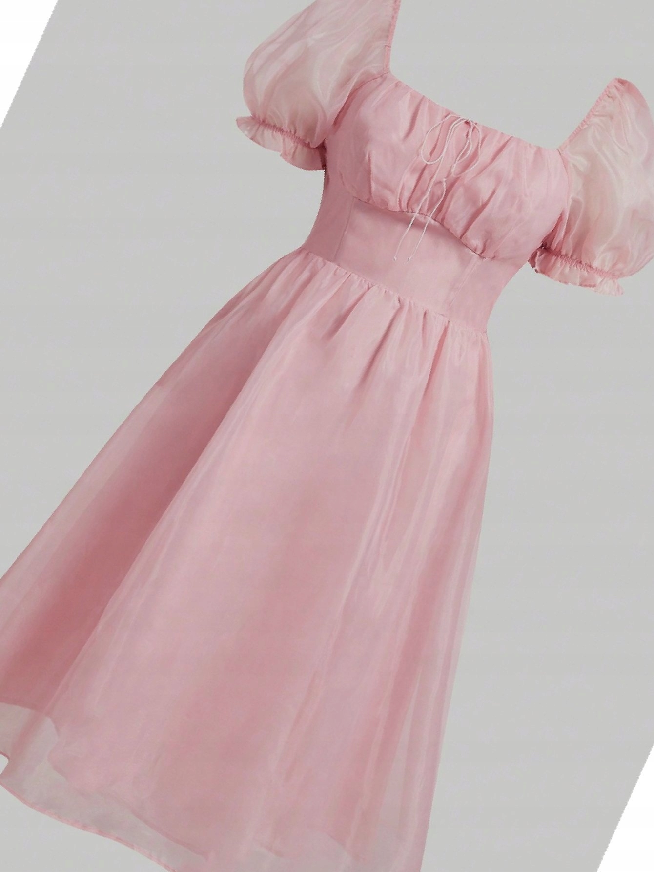 Šaty s bufiastými rukávy Organza rozevřená růžová 3XL 46