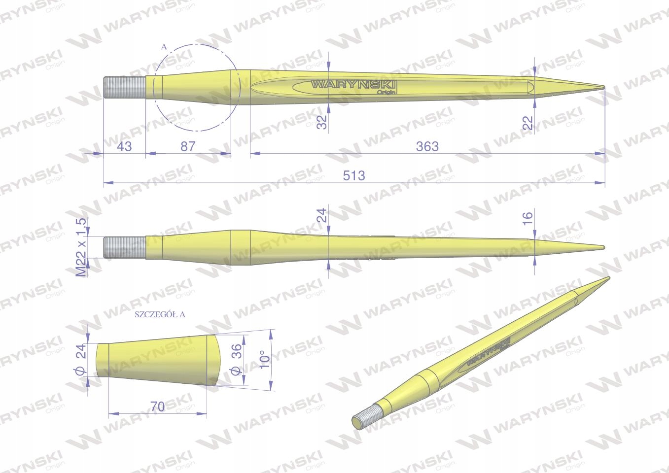 Ząb ładowacza prosty 510mm Waryński W9132-510P