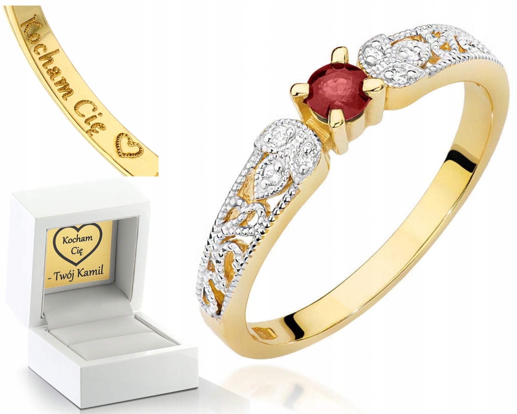 Zlatý Prstýnek S Rubínem A Brilianty Gravírování