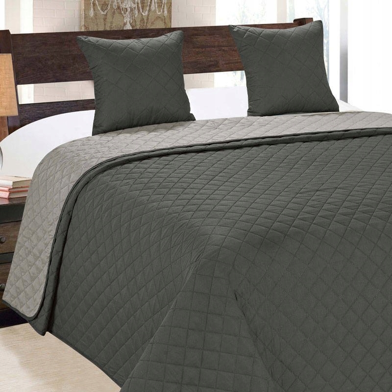 Oboustranný přehoz Vigo Pled Grafit Šedý Stříbrný 180 x 220 cm 2 povlaky na polštáře