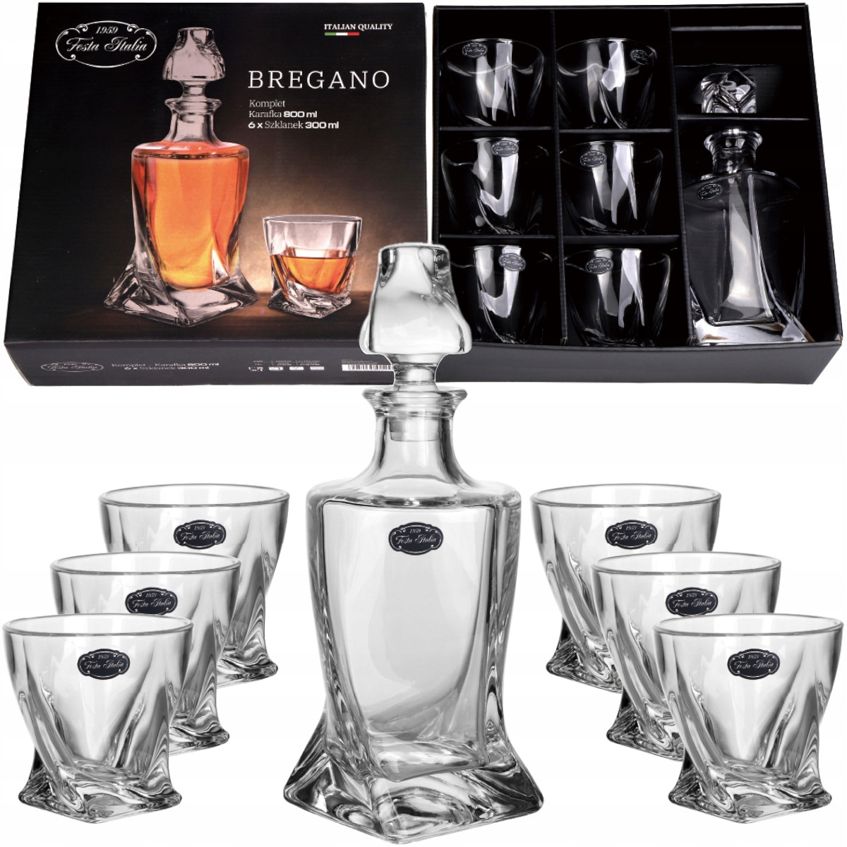 KOMPLET SZKLANKI 300ML + KARAFKA DO WHISKEY 800ML ZESTAW NA PREZENT 7EL