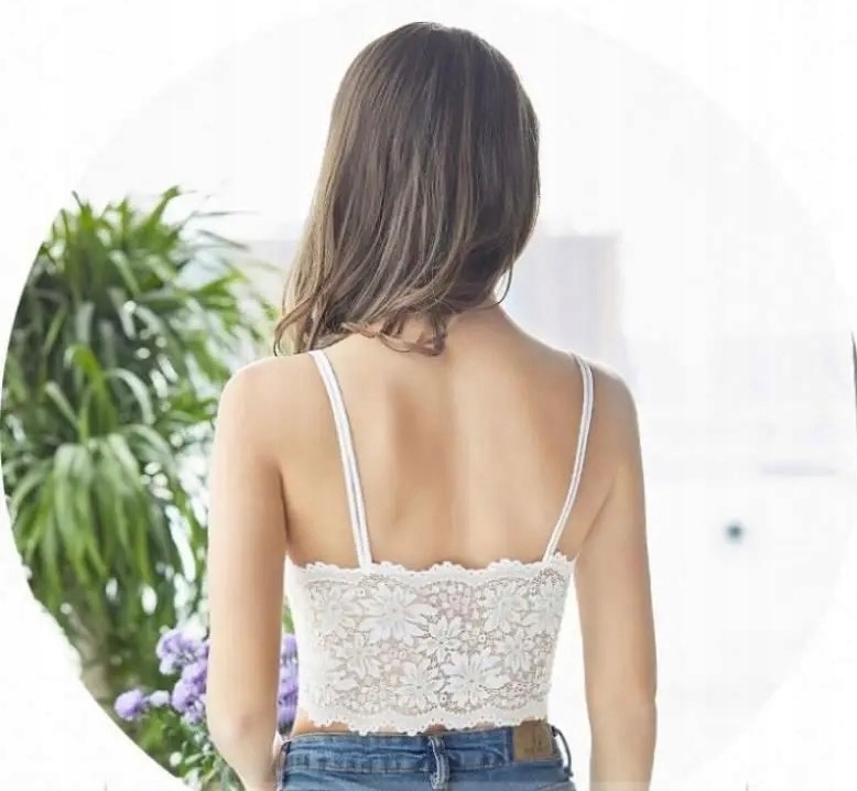 BIAŁY KORONKOWY TOP BIUSTONOSZ KRÓTKI PUSH UP RAMIĄCZKA DEKOLT KORONKA S/M Rozmiar S/M