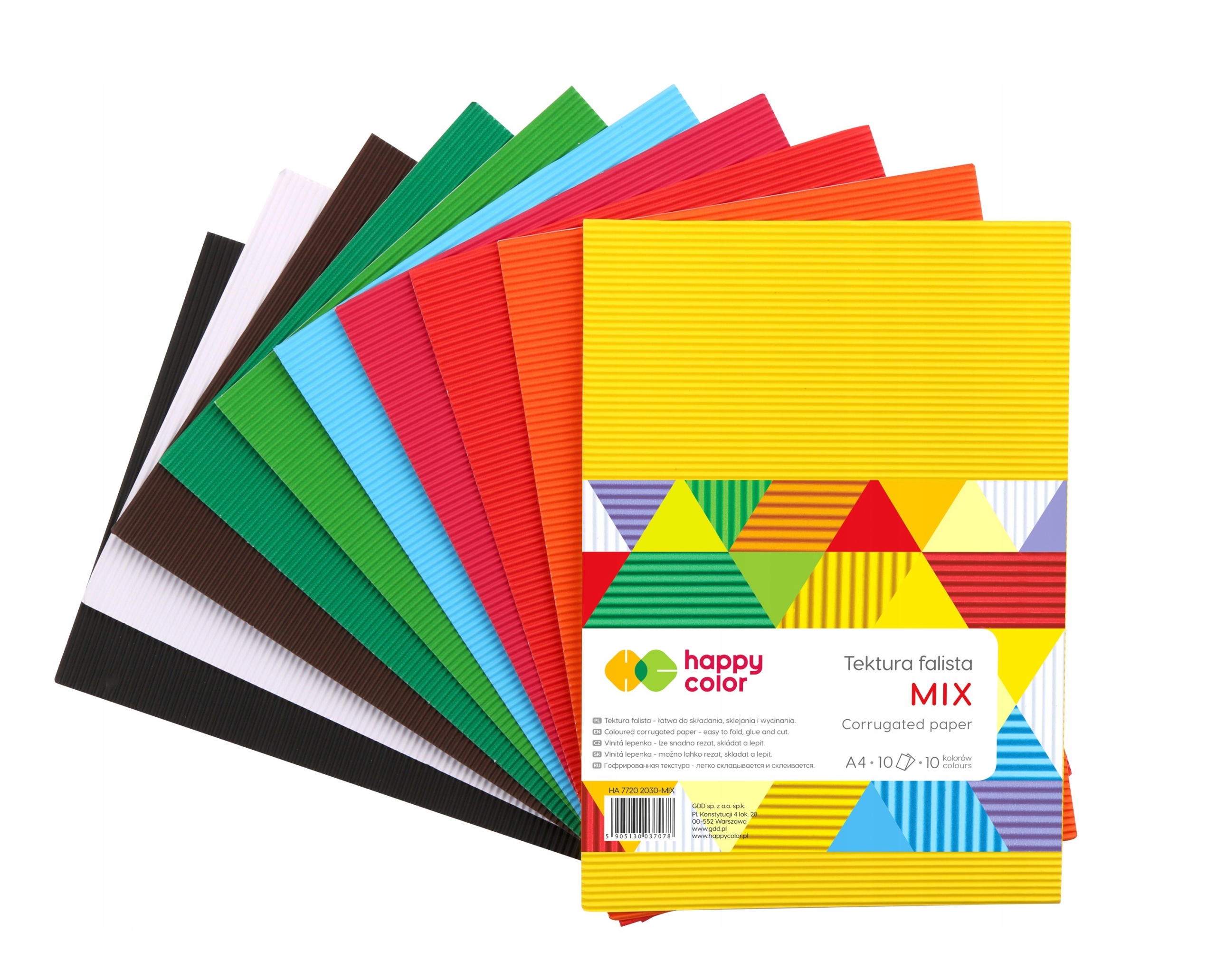 

Tektura falista A4 10 ark MIX Happy Color