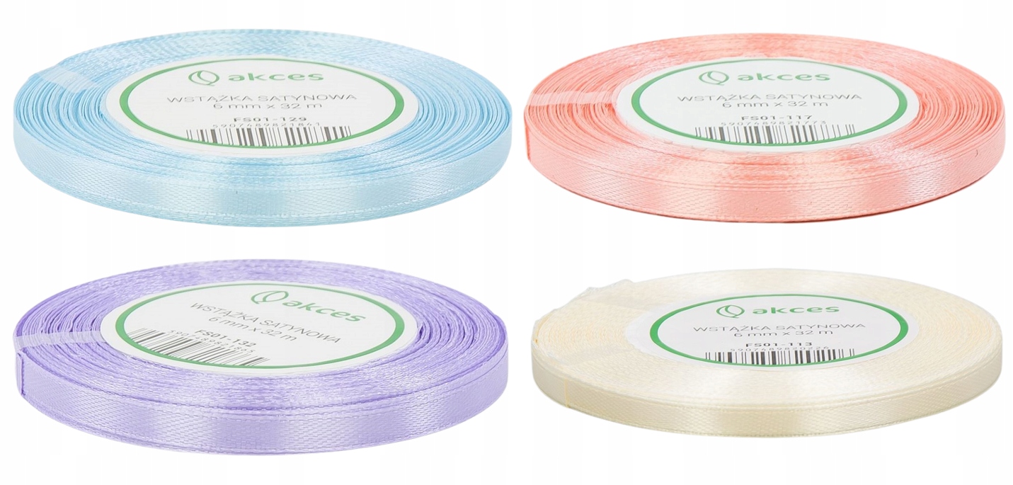 

4 x Satynowa wstążka 6mm 32m Zestaw Pastelowy