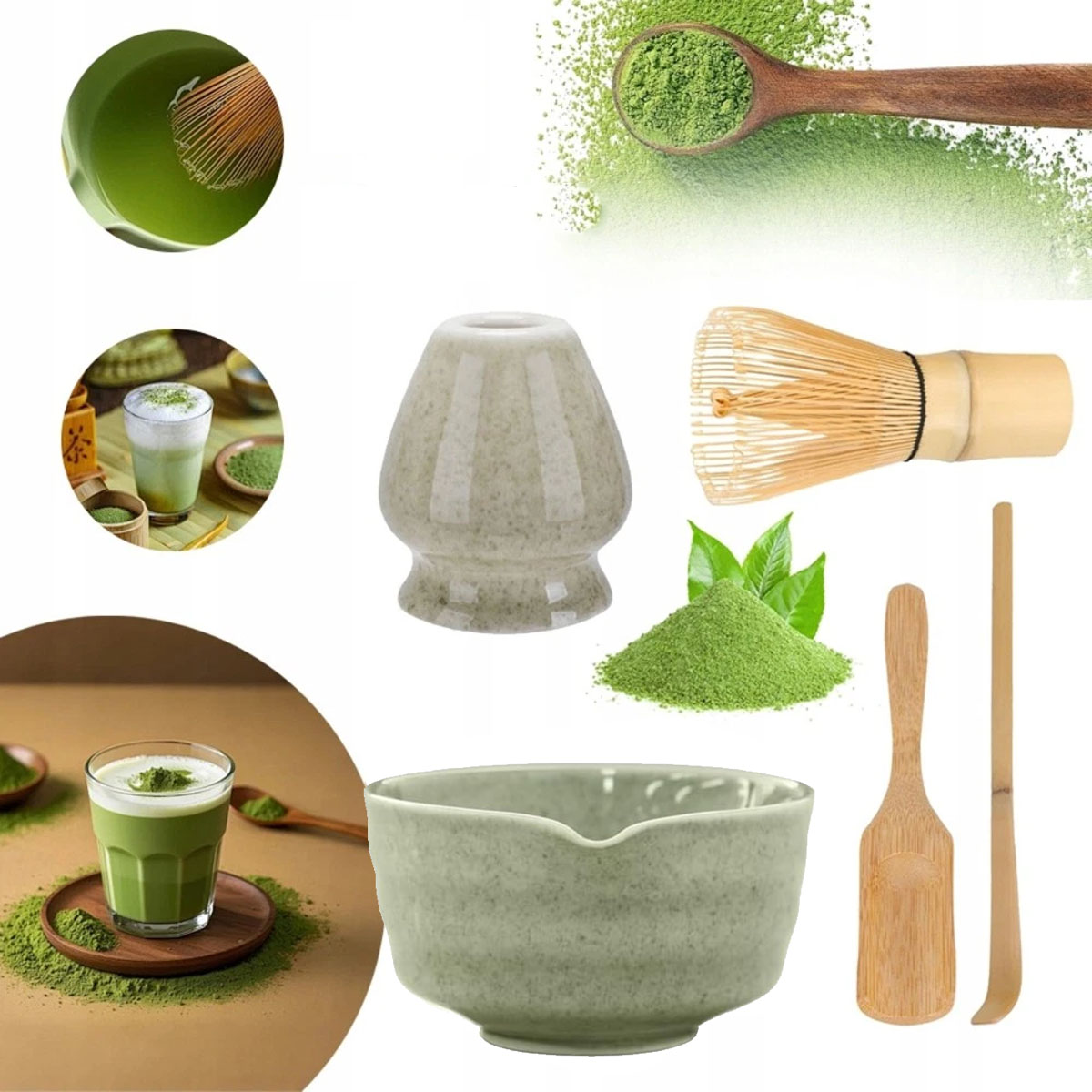 Sada pro Matchy 5v1 keramická Šálek metla čajová lžička Matcha