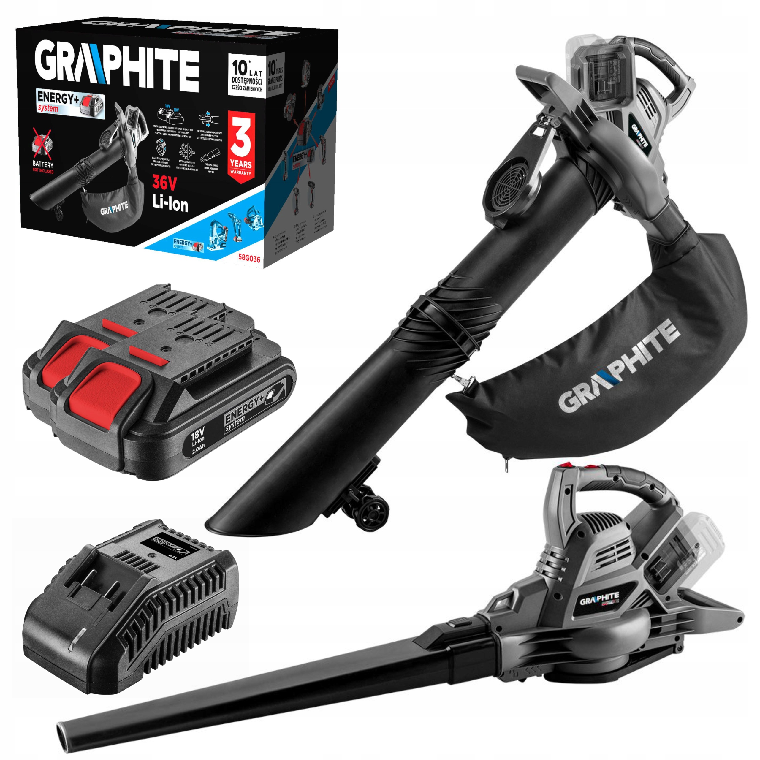 DMUCHAWA AKUMULATOROWA 2Ah 36V ODKURZACZ GRAPHITE Zasilanie akumulatorowe