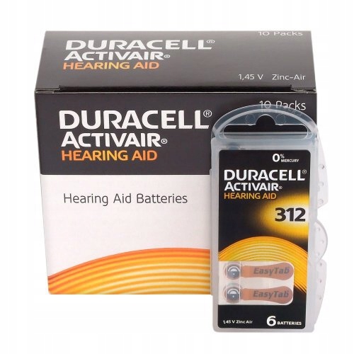

60 x baterie do aparatów słuchowych Duracell 312