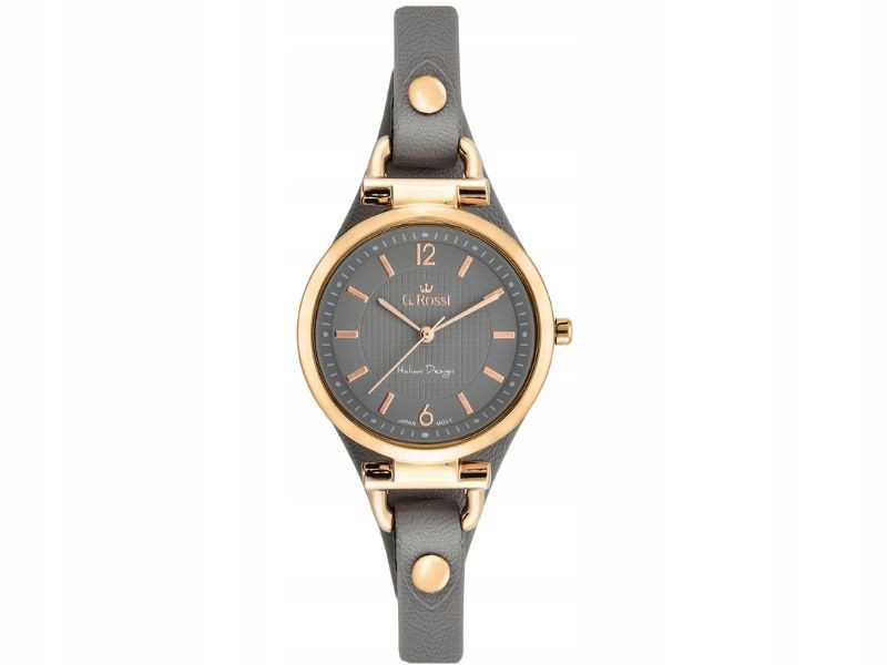 Dámské hodinky na popelavém koženém řemínku s růžovým pouzdrem jako dárek