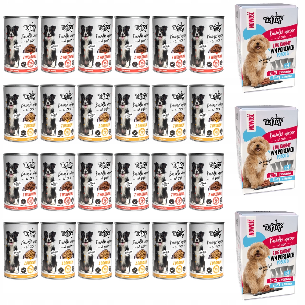 Levně Vlhké Krmivo Pro Psa Tuf Tuf MIX 24x415G Hovězí A Drůbež +3x Box 4x500G