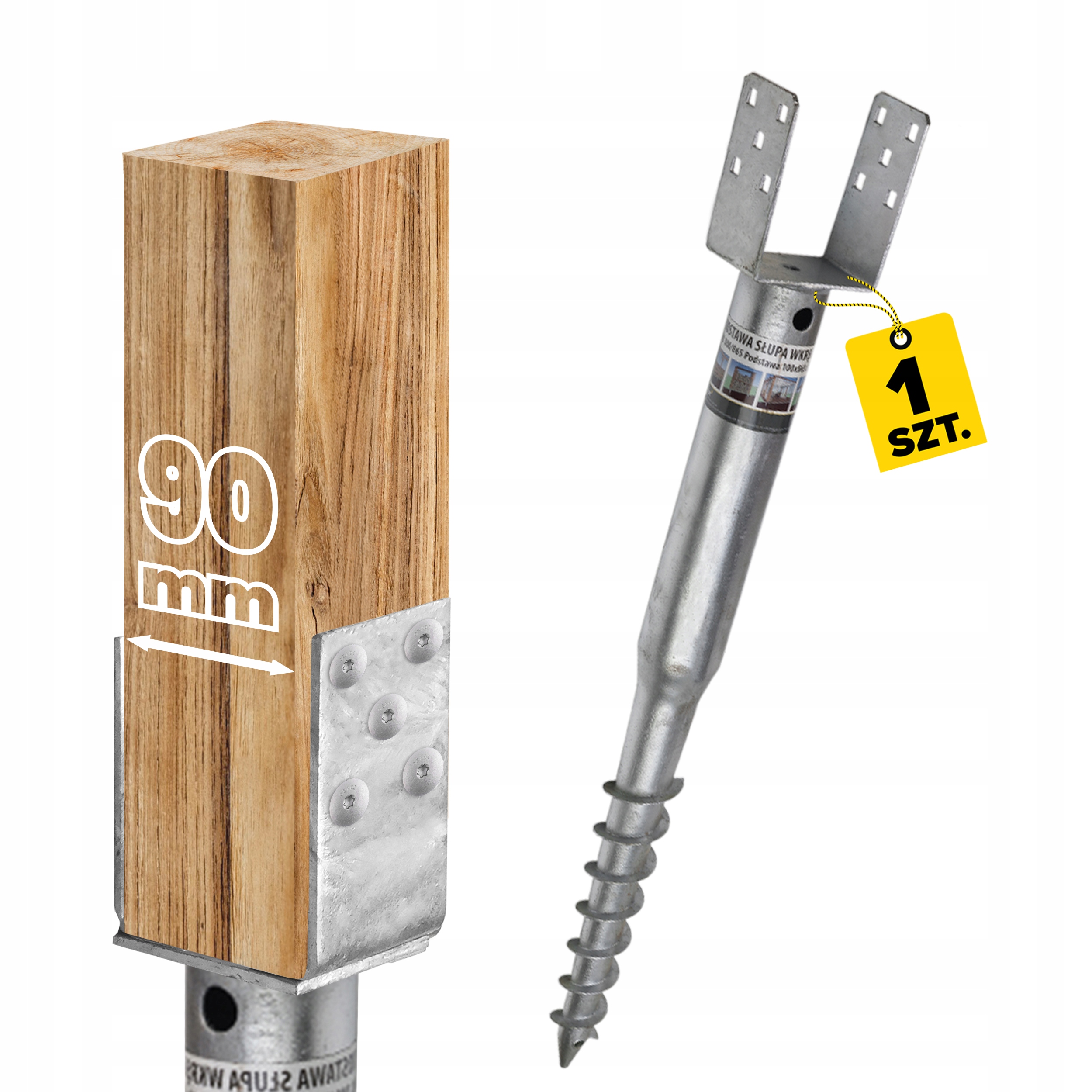 PODSTAWA SŁUPA WKRĘCANA DO ZIEMI 90X685 MM PWU KOTWA OCYNK MOCOWANIE STAL