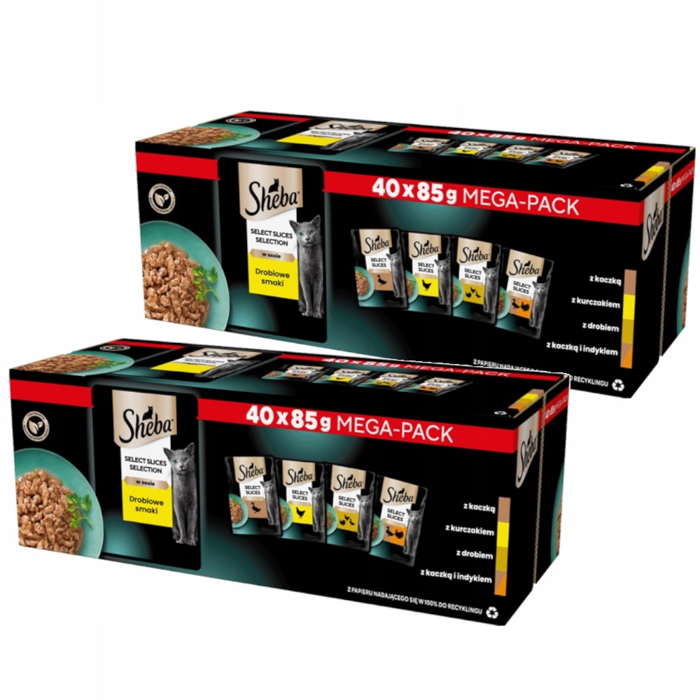 Levně 2x Vlhké krmivo pro kočky Sheba Slices Drůbeží příchutě v sáčcích 40x85 g