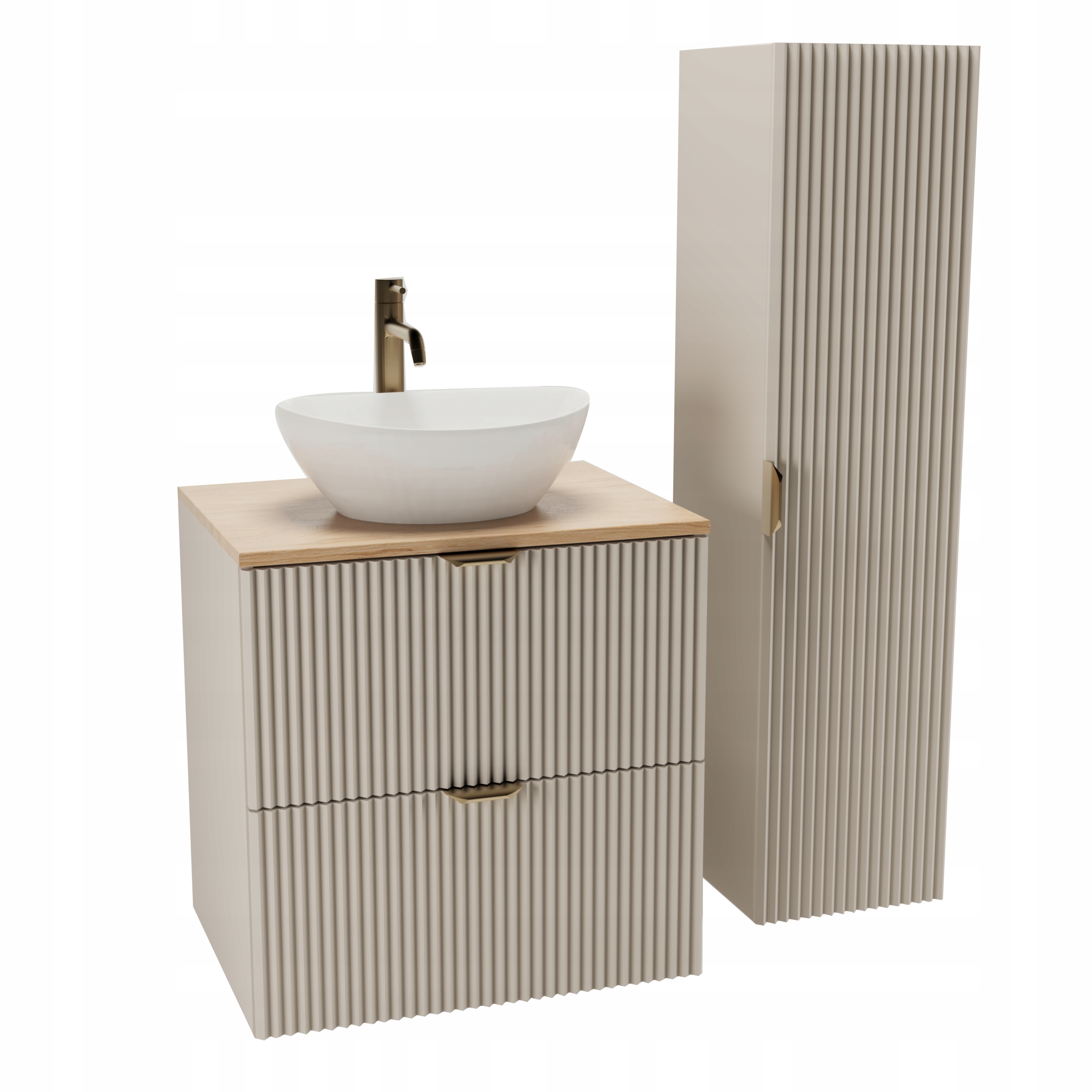 Koupelnová sada: skříňka 60 cm a sloupek Kašmír/Ořech, deska Willy