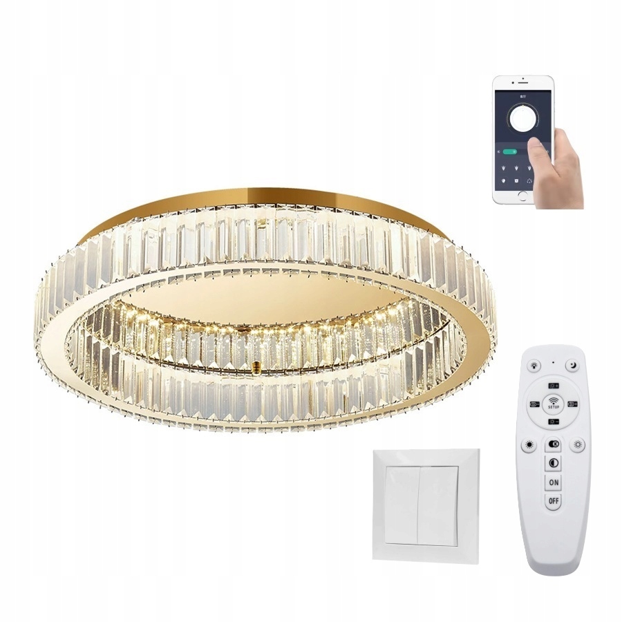Lampa Plafon Kryształowy Złoty 60CM 60W Bluetooth Pamięć Darmat Light 576