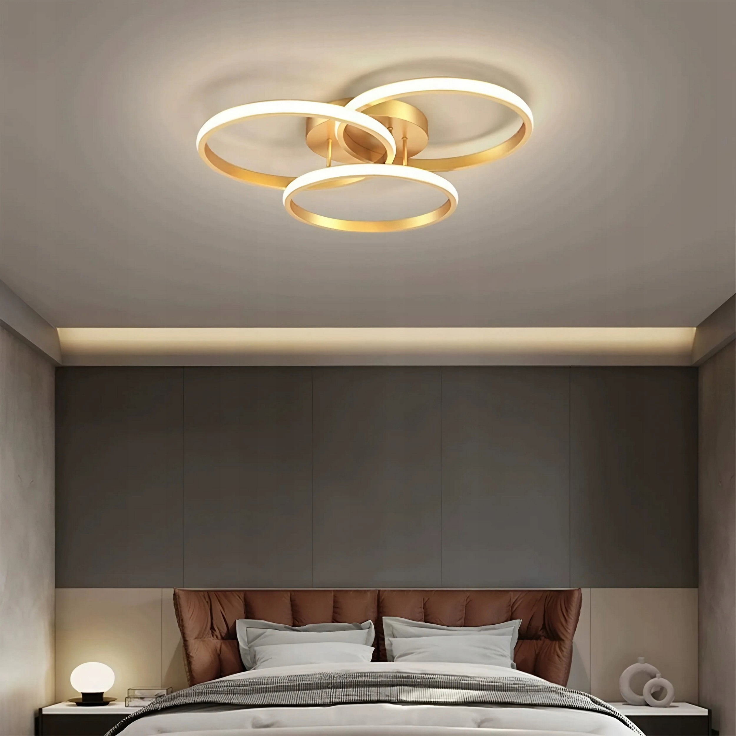 LAMPA SUFITOWA LED ZŁOTA PLAFON LOFT, OKRĘGI WISZĄCA + PILOT 3 KOLORY Liczba punktów światła 3