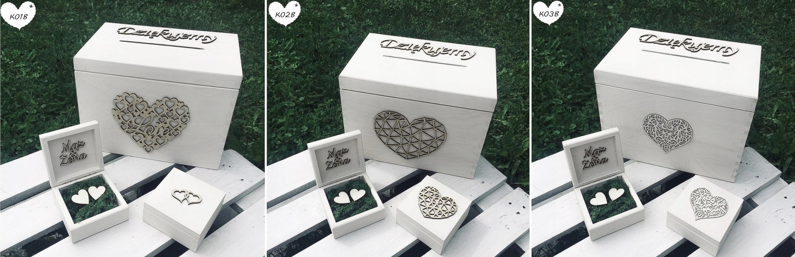 KOMPLET PUDEŁKO NA KOPERTY + NA OBRĄCZKI ŚLUB Rodzaj pudełko z mchem