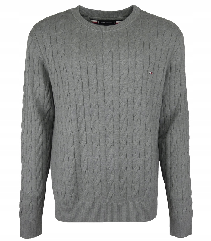 Tommy Hilfiger pánský bavlněný svetr s copánkem, šedý, XXL