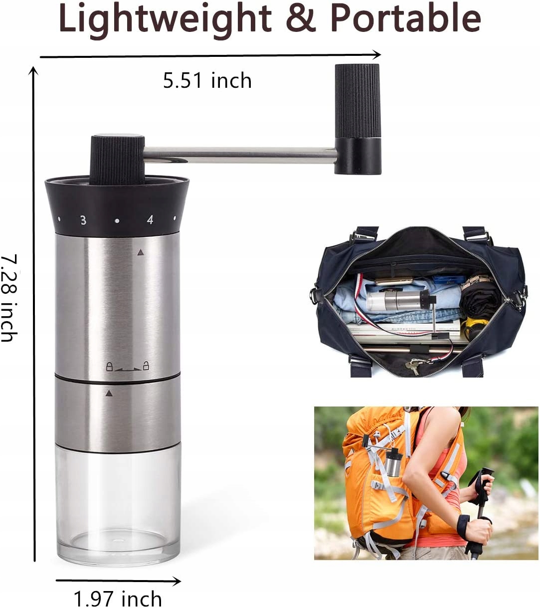 RĘCZNY MŁYNEK DO KAWY ŻARNOWY Z REGULACJĄ Model 191002-2-black