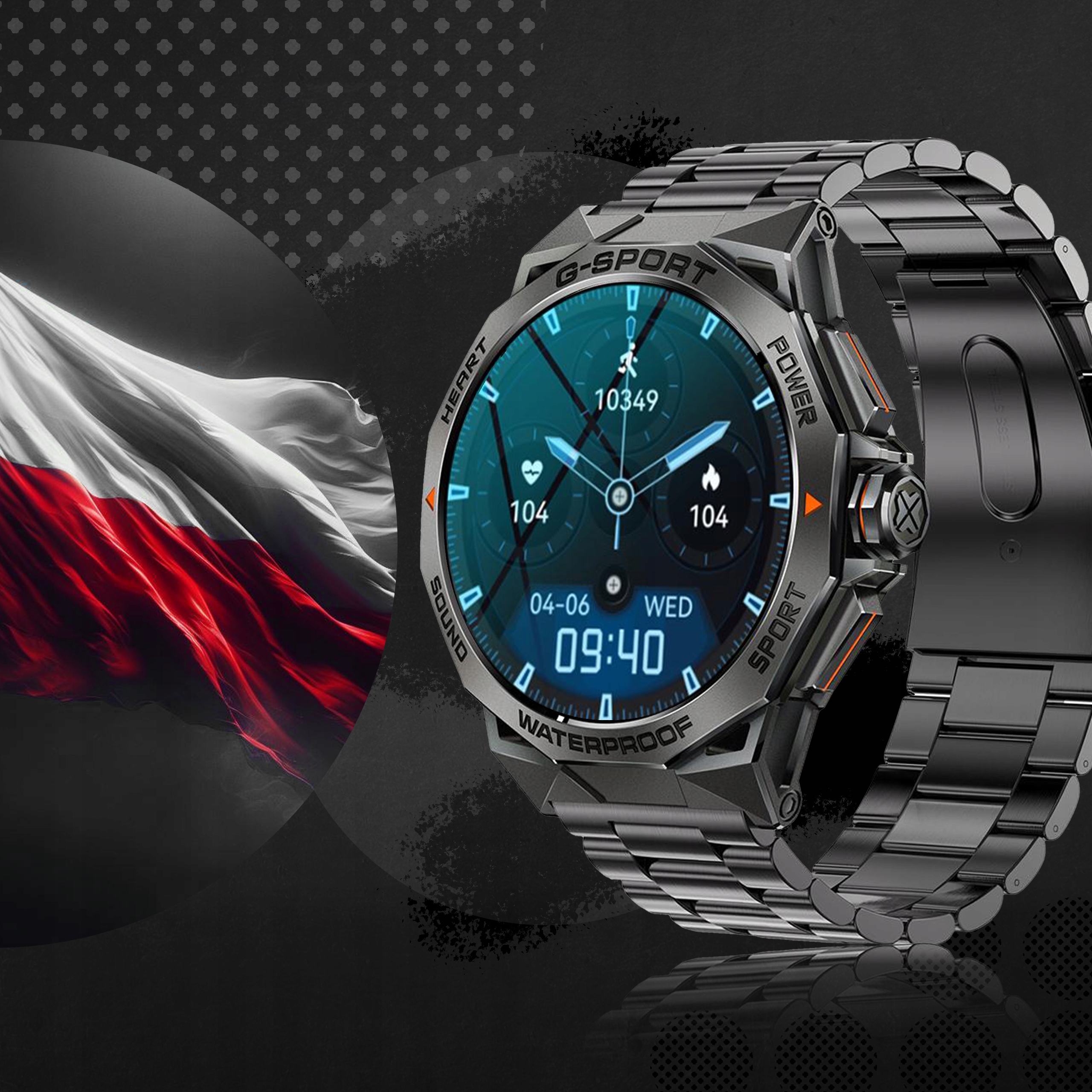 SMARTWATCH ZEGAREK MĘSKI MENU POLSKIE SPORT PULS ROZMOWY SMART WATCH AMOLED Rodzaj paska Bransoleta