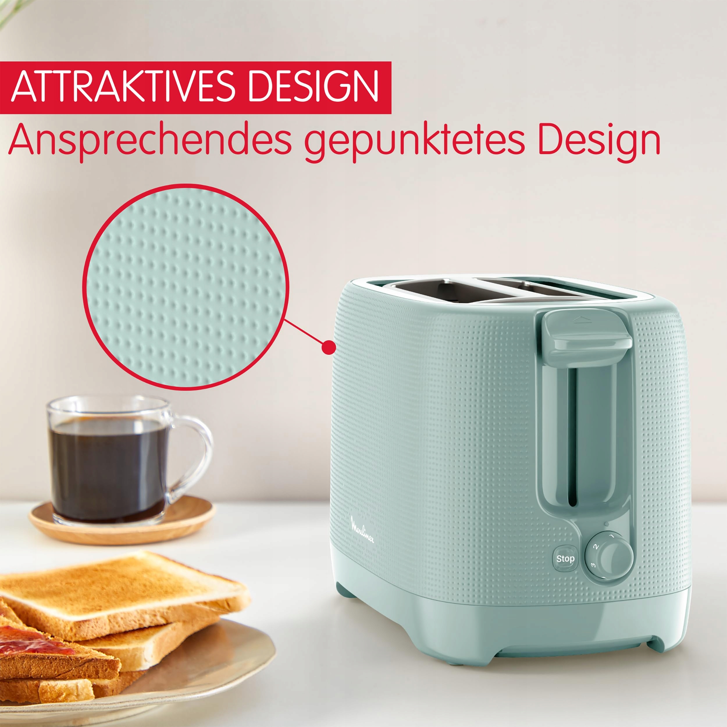 MOULINEX Toster 2 Kromki, 7 Stopni, Szerokie Szczeliny, Eukaliptus — miniatura 4