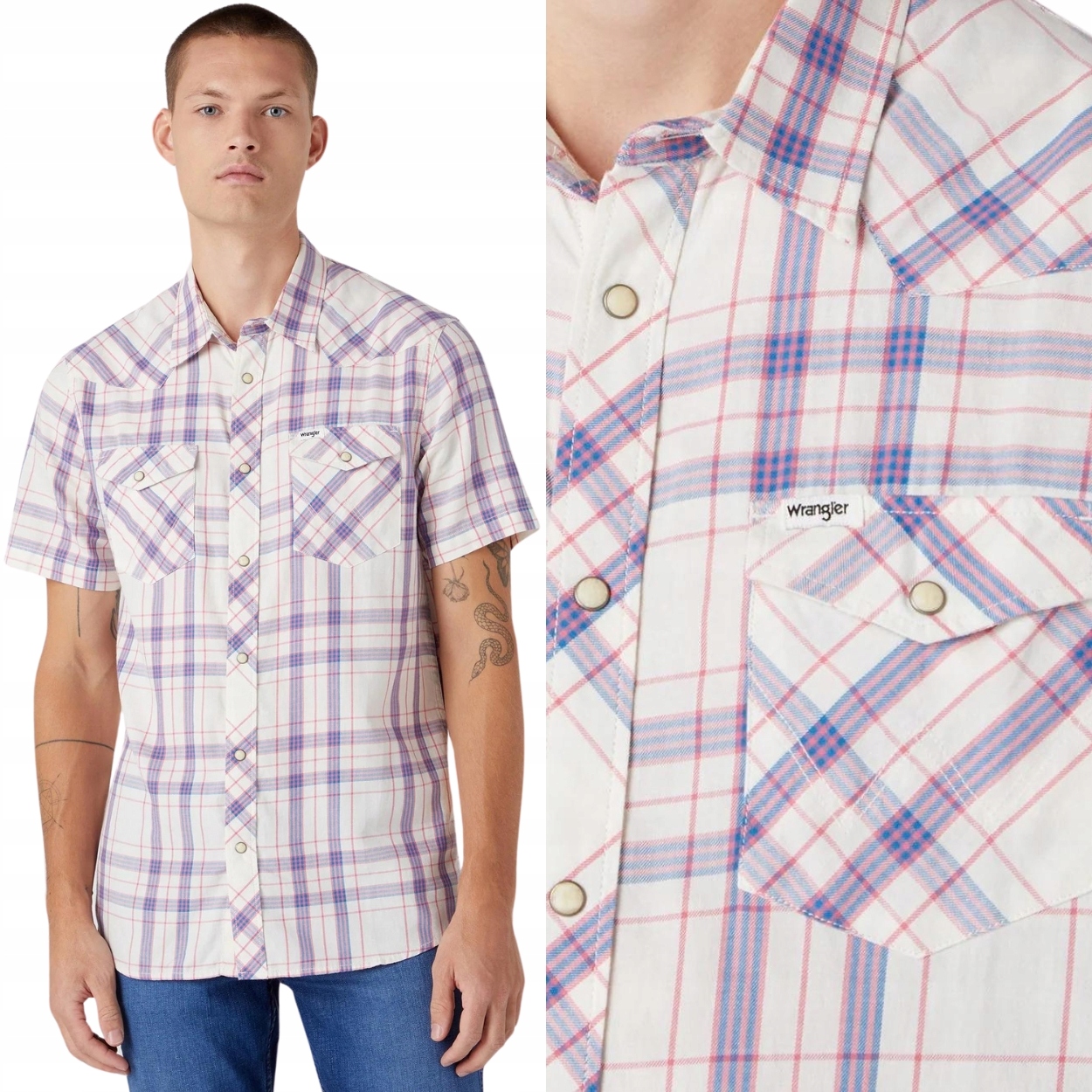 Wrangler Western Shirt Worn White Kostkovaná Košile S Krátkým Rukávem Regular M