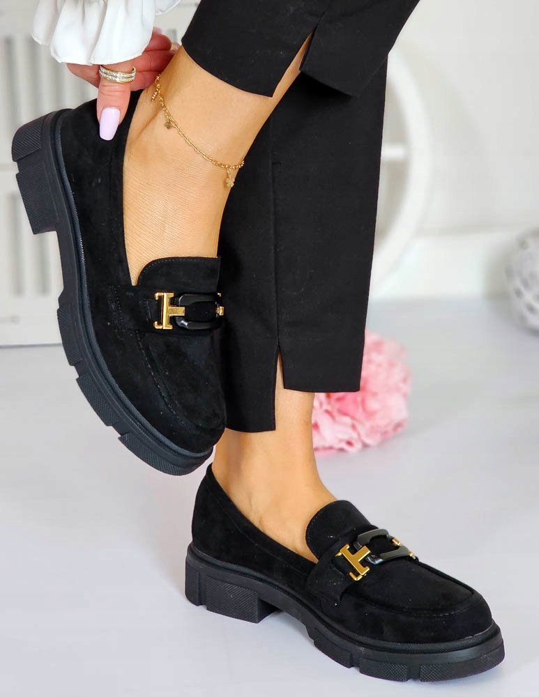 Czarne Zamszowe Mokasyny Na Grubej Podeszwie Wonder 39 Rozmiar 39