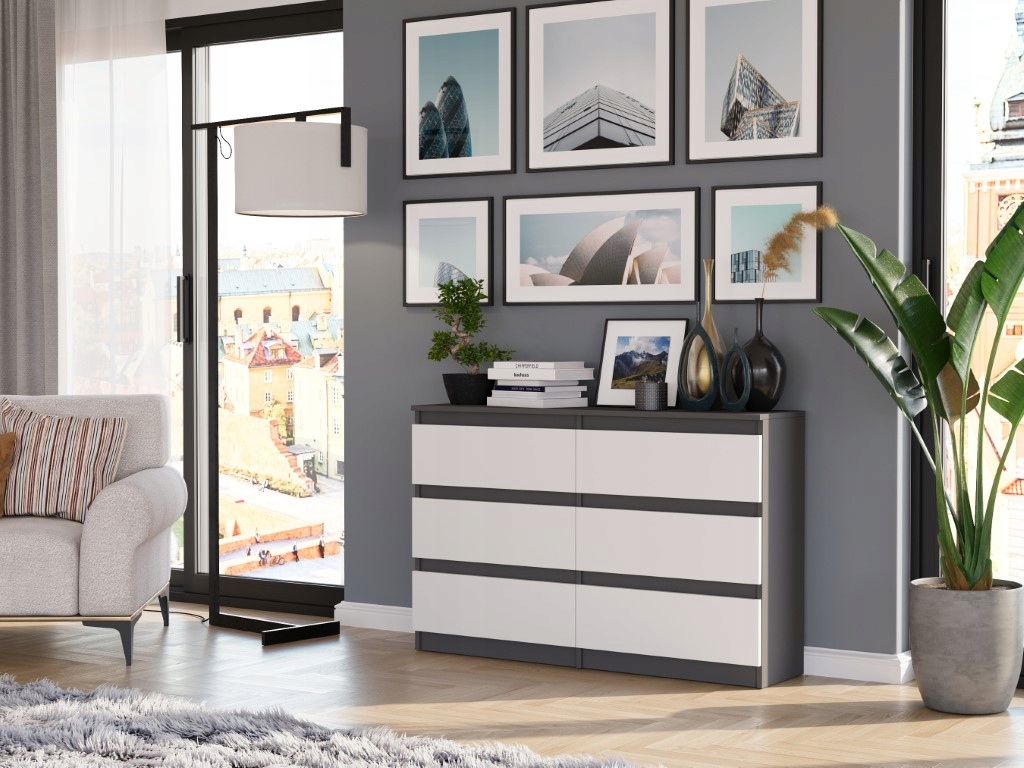 KOMODA 120CM SZAFKA 6 SZUFLAD R-120 ANTRACYT MIX