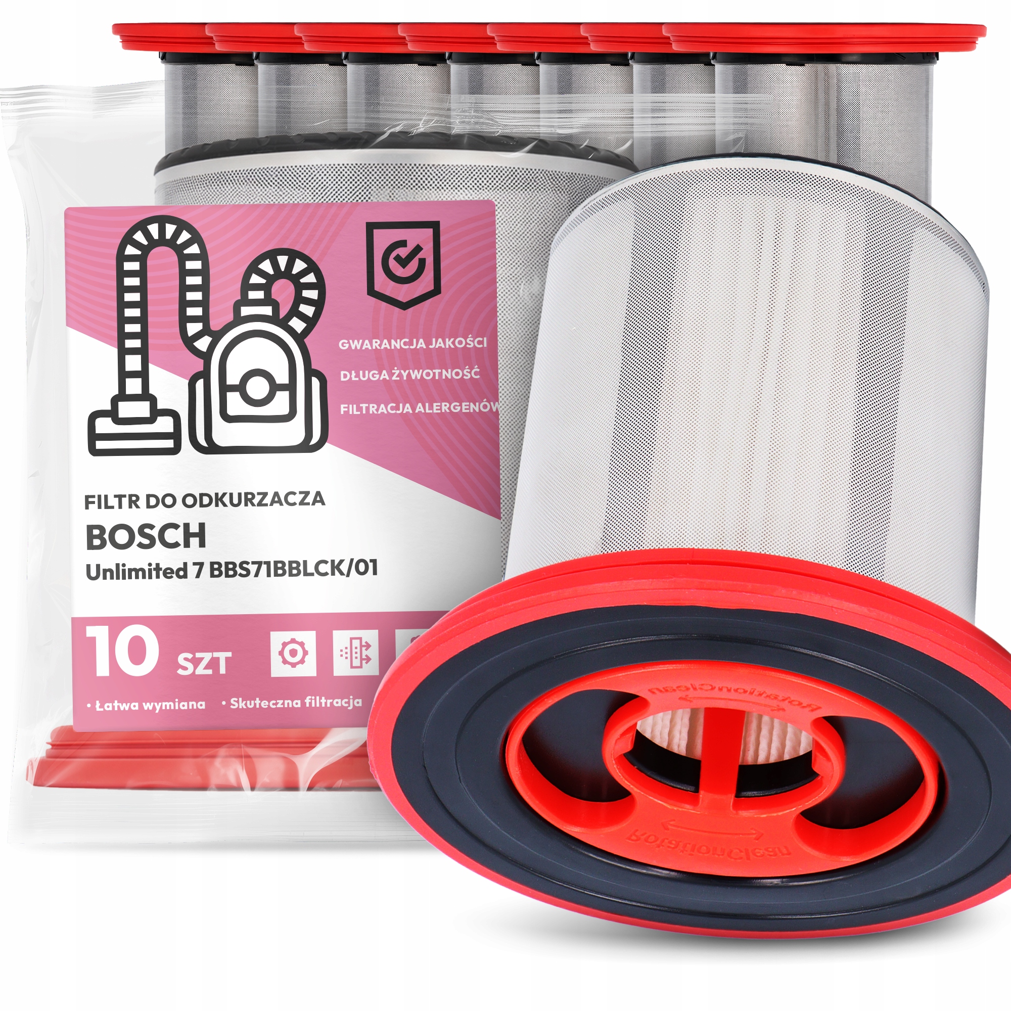 10x Vzduchový Filtr pro Vysavač Bosch Unlimited 7 BBS71BBLCK/01 Hepa Em-w