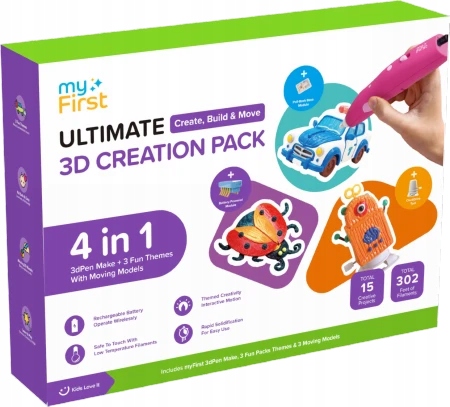 myFirst kreatívny set pera 3dPen Make, 3 pohyblivé modely a náplne